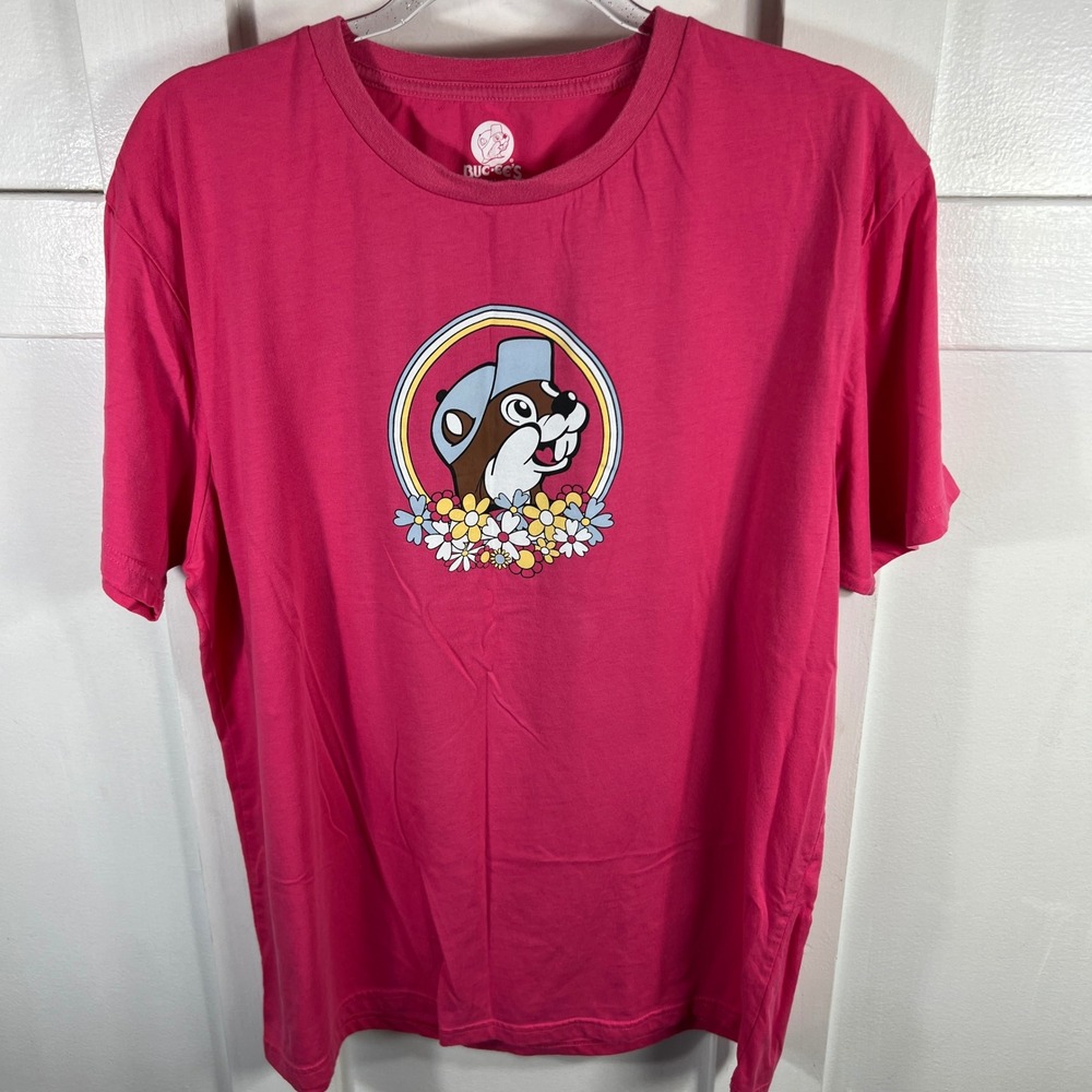 Buc-ee's Happy Place Pink Graphic T-Shirt XL Beaver Rainbow Floral Texas Tee - Picture 2 of 7
